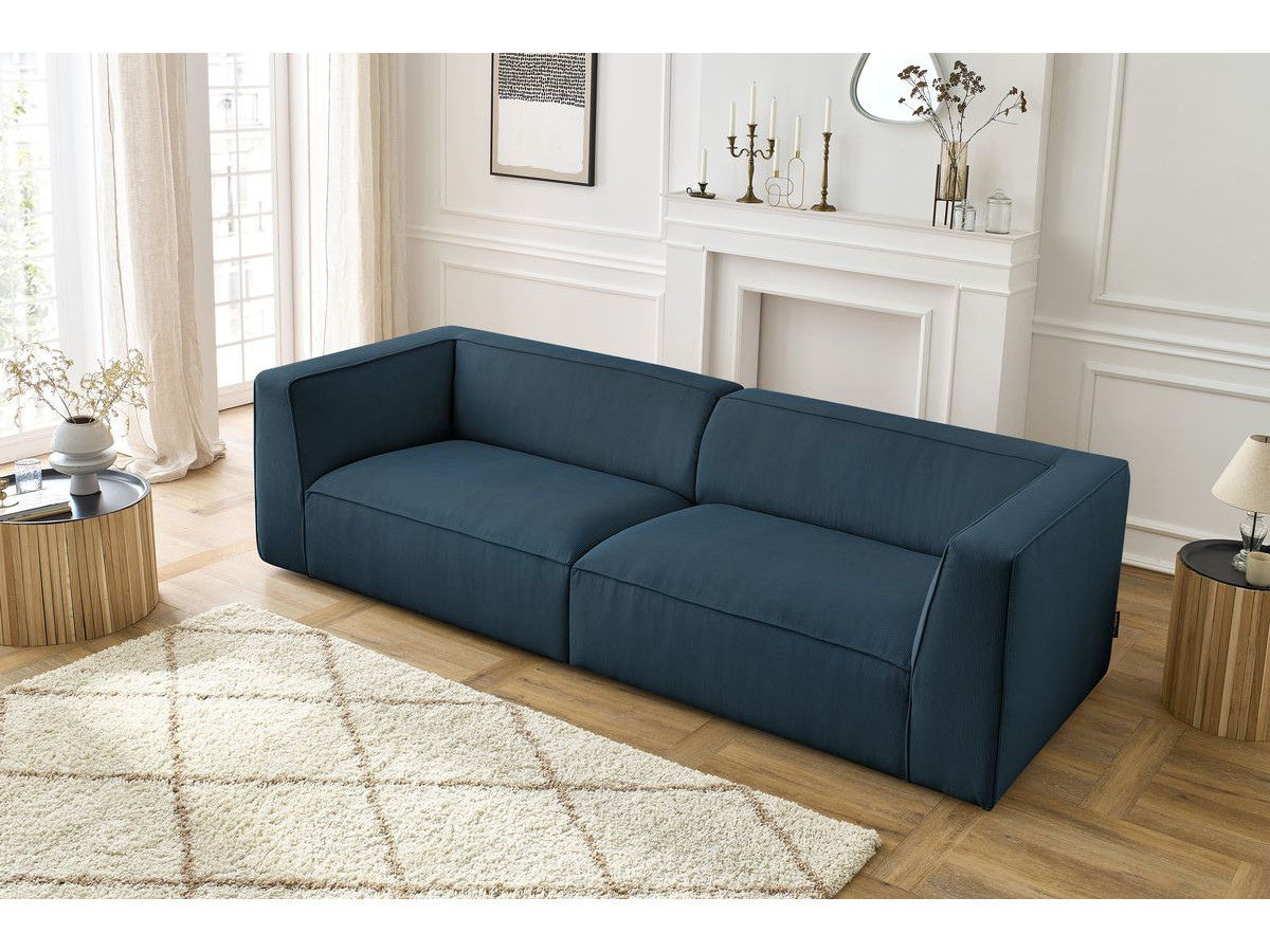 Canapé droit 4 places MOLIERE velours côtelé bleu foncé — vue 6
