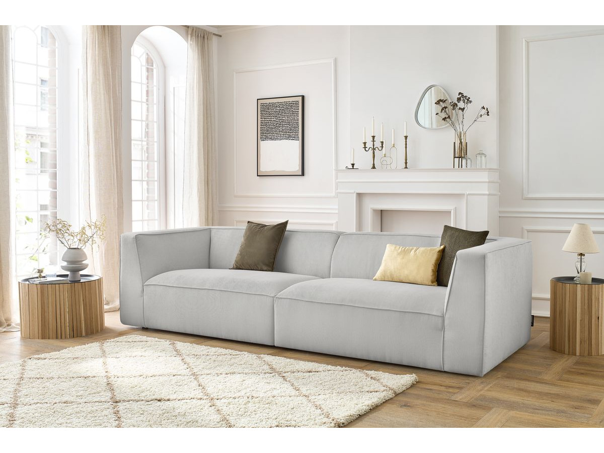 Canapé droit 5 places MOLIERE velours côtelé gris clair