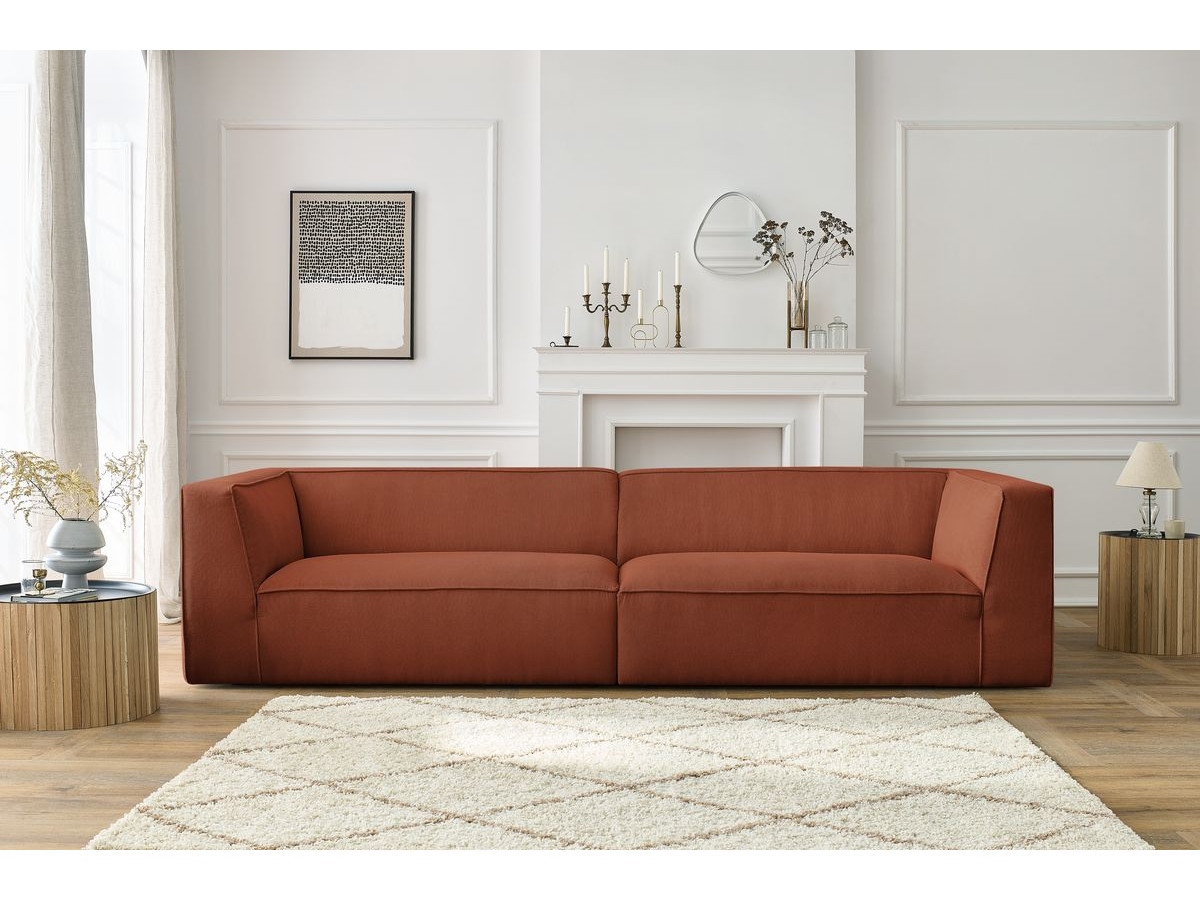 Canapé droit 5 places MOLIERE velours côtelé orange — vue 4