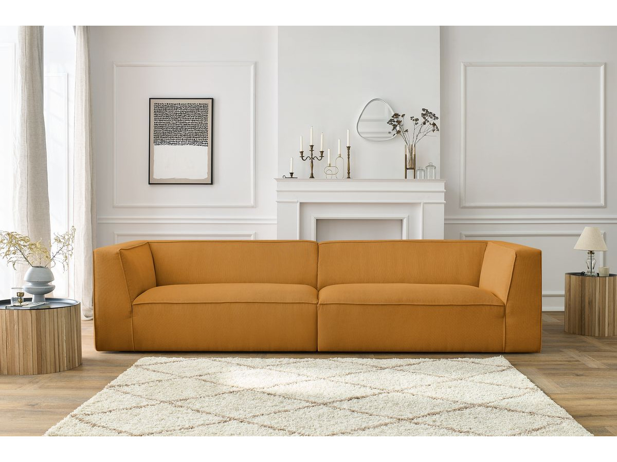 Canapé droit 5 places MOLIERE velours côtelé jaune — vue 4