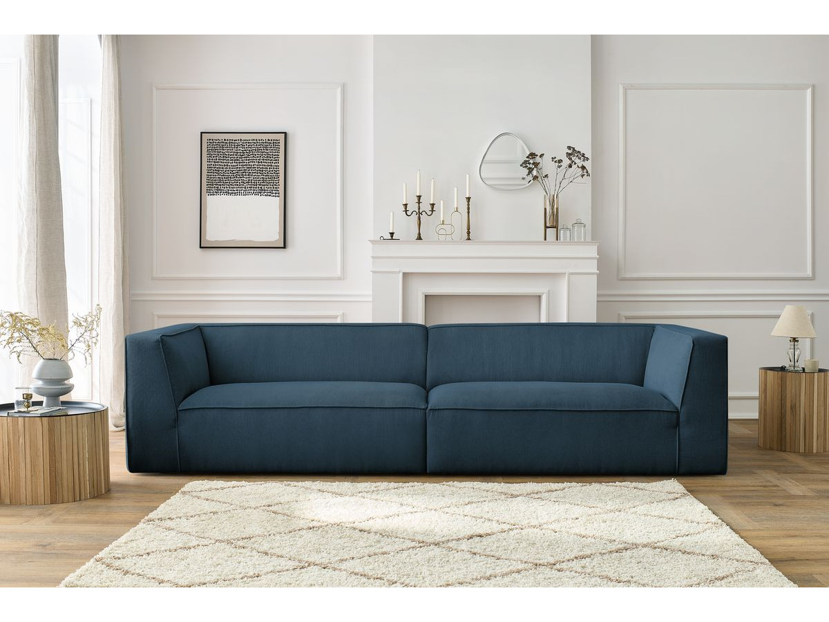 Canapé droit 5 places MOLIERE velours côtelé bleu foncé — vue 4