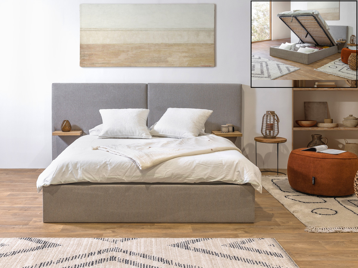 BLANDINE opbergbed in structuurstof met nachtkastjes