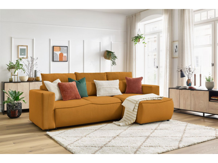 Canapé d'angle convertible coffre JASMIN velours côtelé