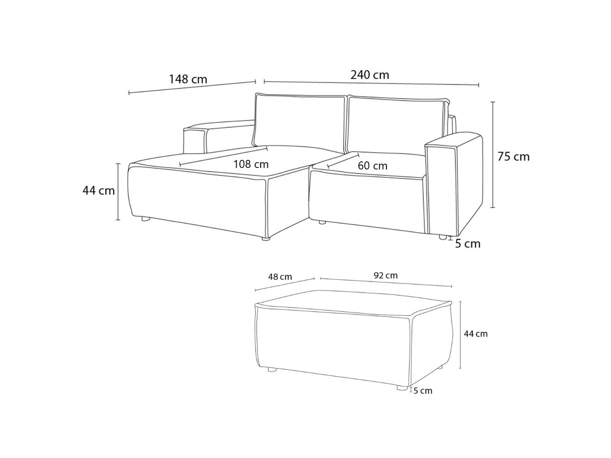 Canapé d'angle fixe compact NIHAD velours côtelé avec pouf