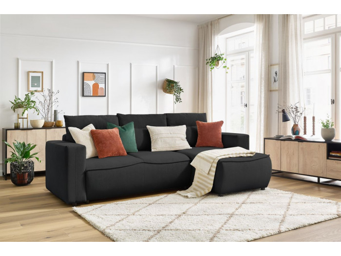 Canapé d'angle convertible coffre JASMIN velours côtelé