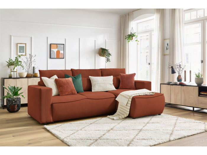 Canapé d'angle convertible coffre JASMIN velours côtelé