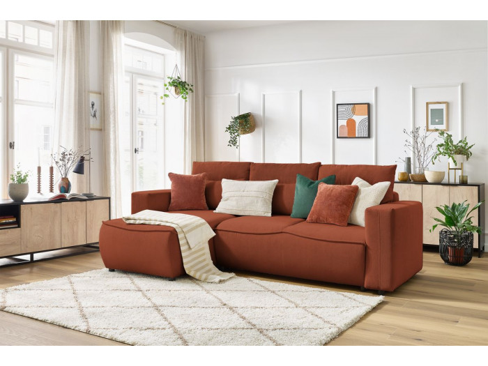 Canapé d'angle convertible coffre JASMIN velours côtelé