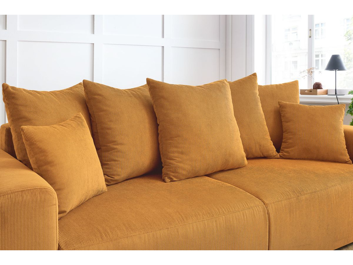 Canapé d'angle fixe EVEREST tissu chiné - Orange - Angle droit - 10 coussins