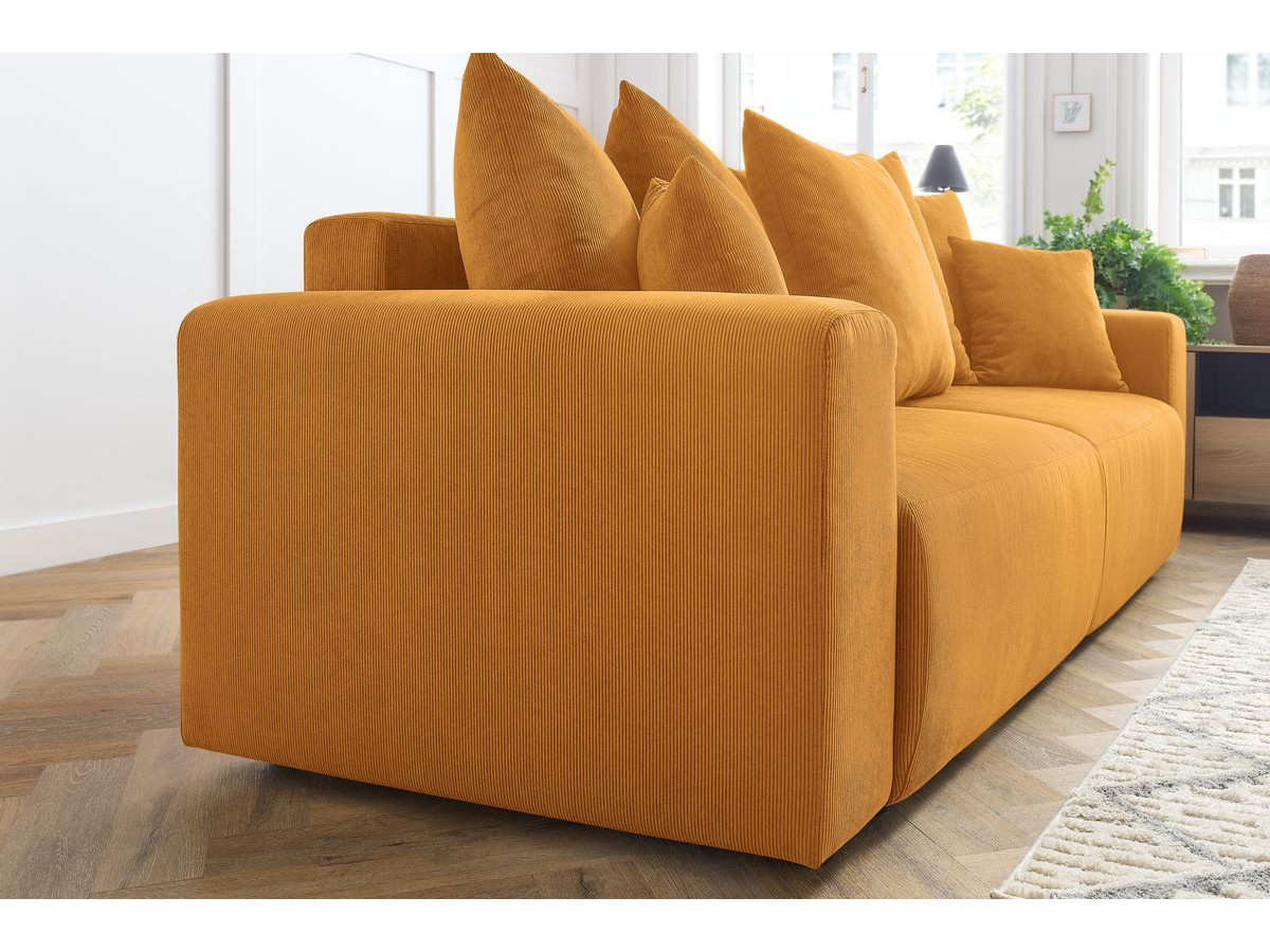 Canapé d'angle fixe EVEREST tissu chiné - Orange - Angle droit - 10 coussins