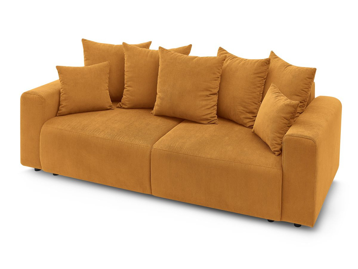 Canapé d'angle fixe EVEREST tissu chiné - Orange - Angle droit - 10 coussins