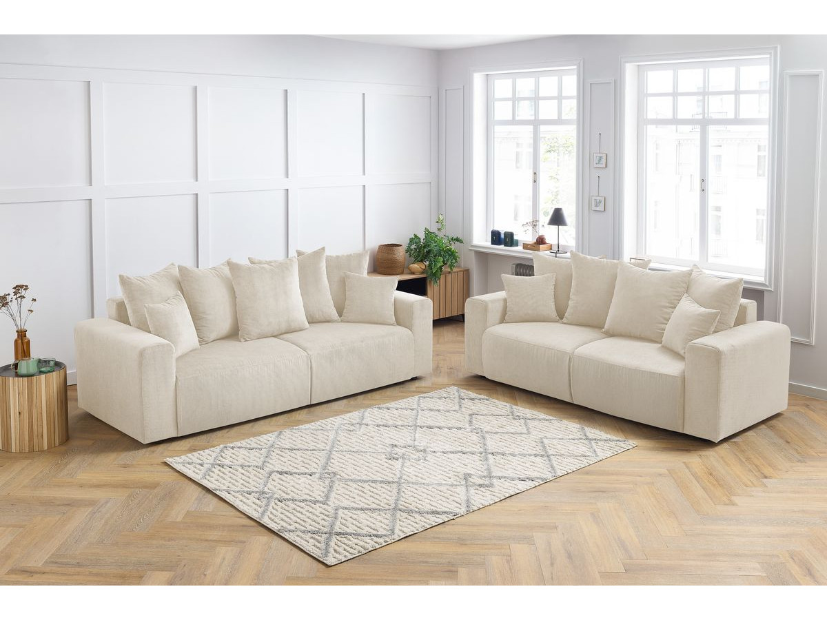 Ensemble canapé droit 3 + 2 places ENVY velours côtelé beige — vue 5