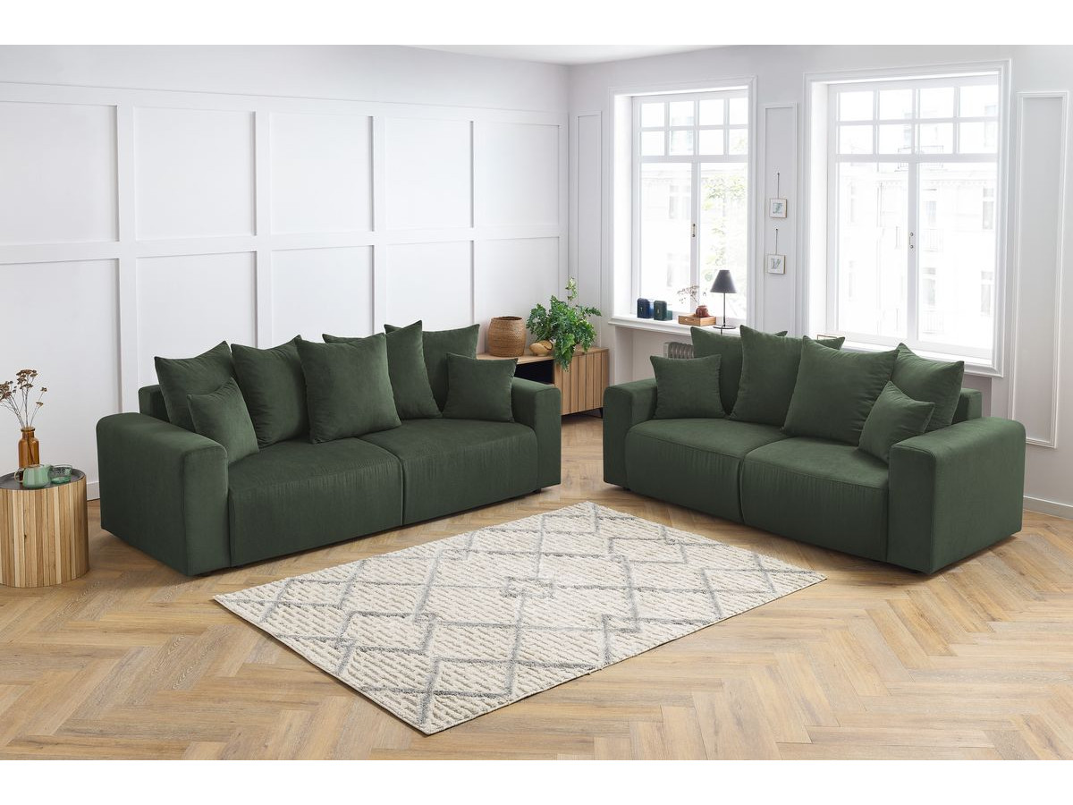 Ensemble canapé droit 3 + 2 places ENVY velours côtelé vert — vue 5