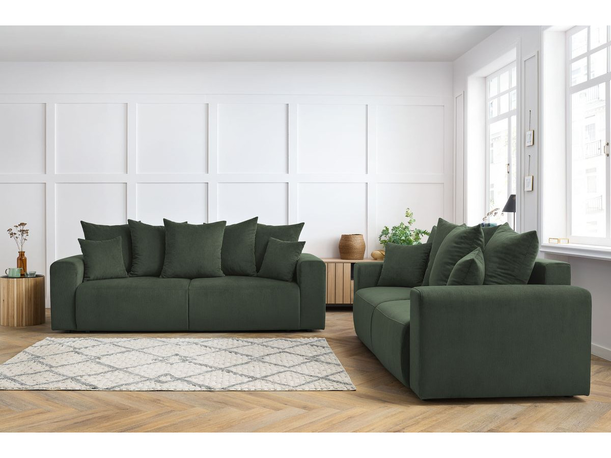 Ensemble canapé droit 3 + 2 places ENVY velours côtelé vert — vue 6
