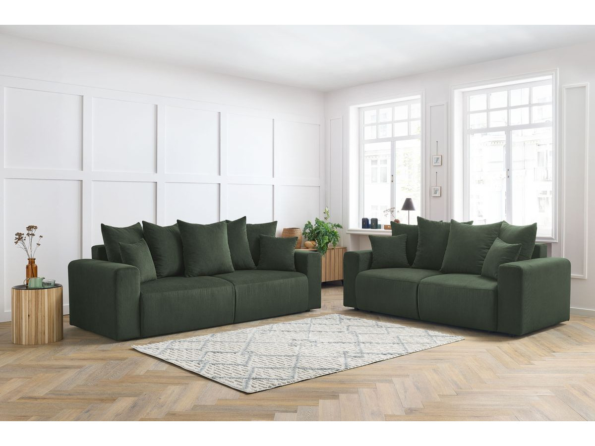 Ensemble canapé droit 3 + 2 places ENVY velours côtelé vert — vue 4