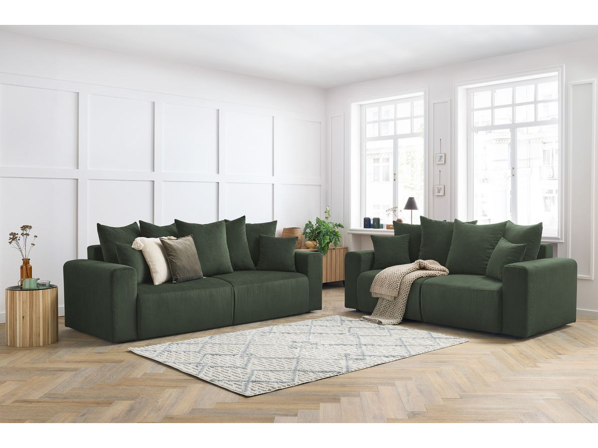 Ensemble canapé droit 3 + 2 places ENVY velours côtelé vert