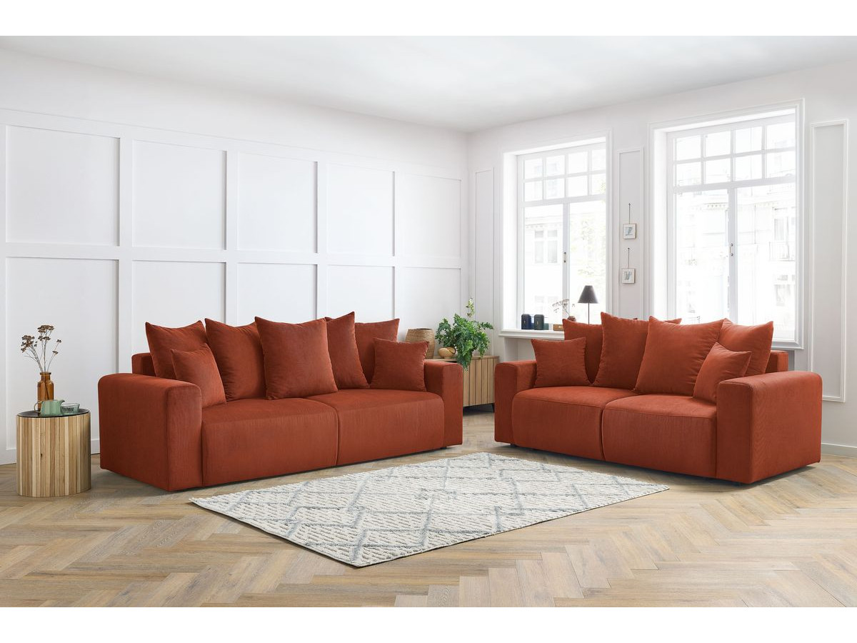 Ensemble canapé droit 3 + 2 places ENVY velours côtelé orange — vue 4