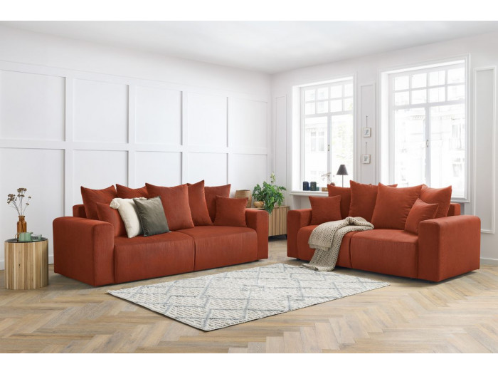 Ensemble canapé droit fixe 3 + 2 places ENVY velours côtelé