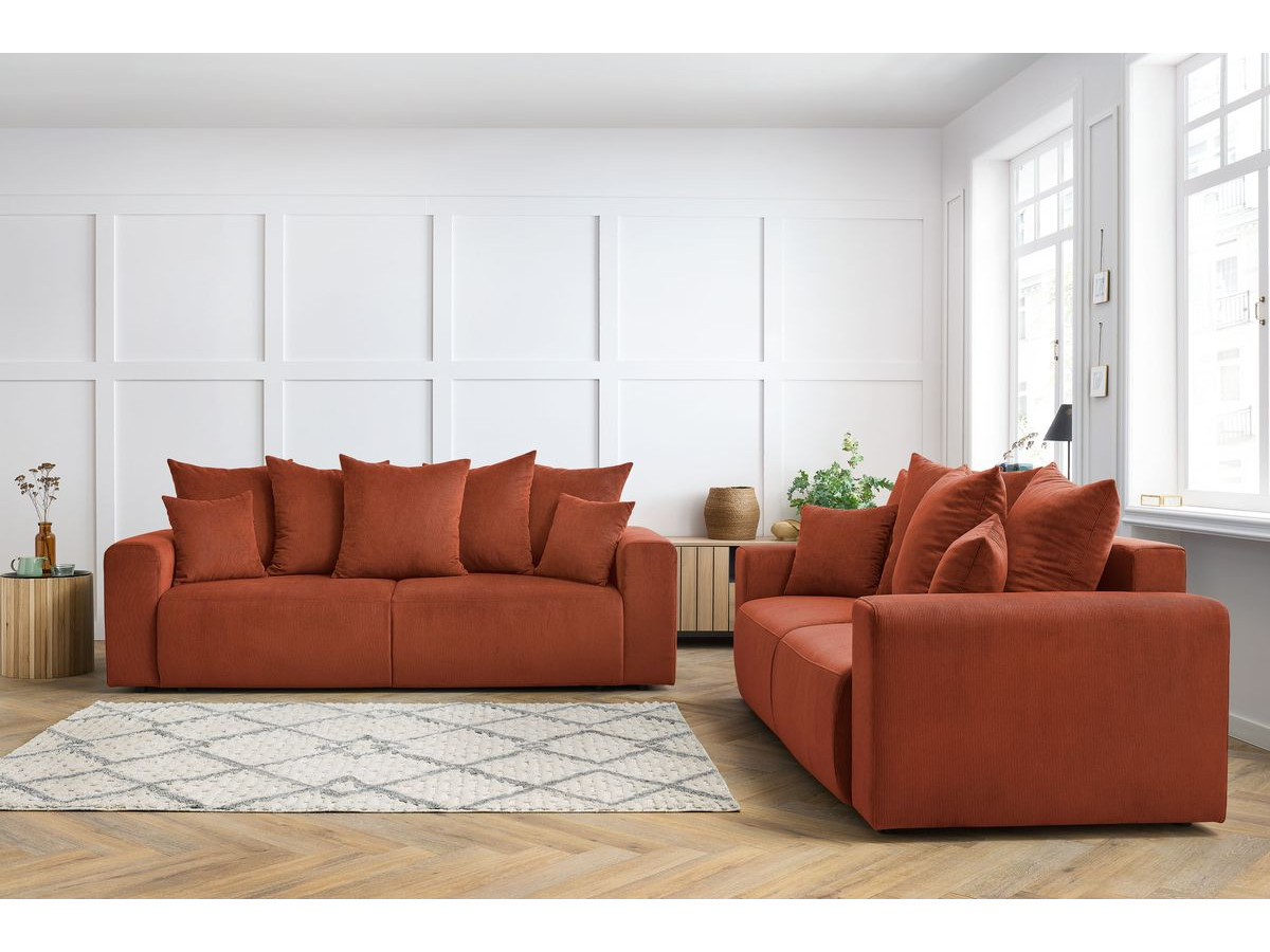 Ensemble canapé droit 3 + 2 places ENVY velours côtelé orange — vue 5