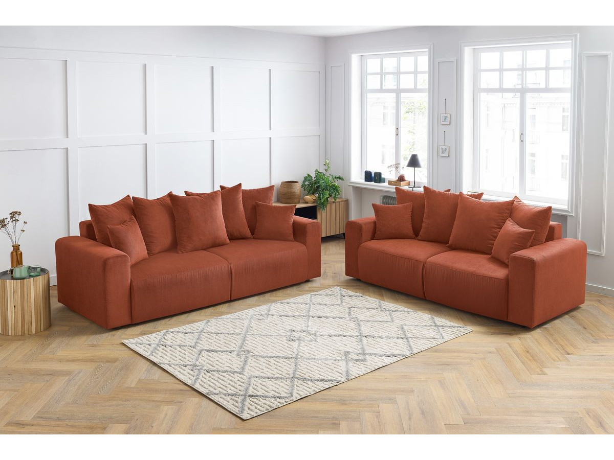 Ensemble canapé droit 3 + 2 places ENVY velours côtelé orange — vue 6