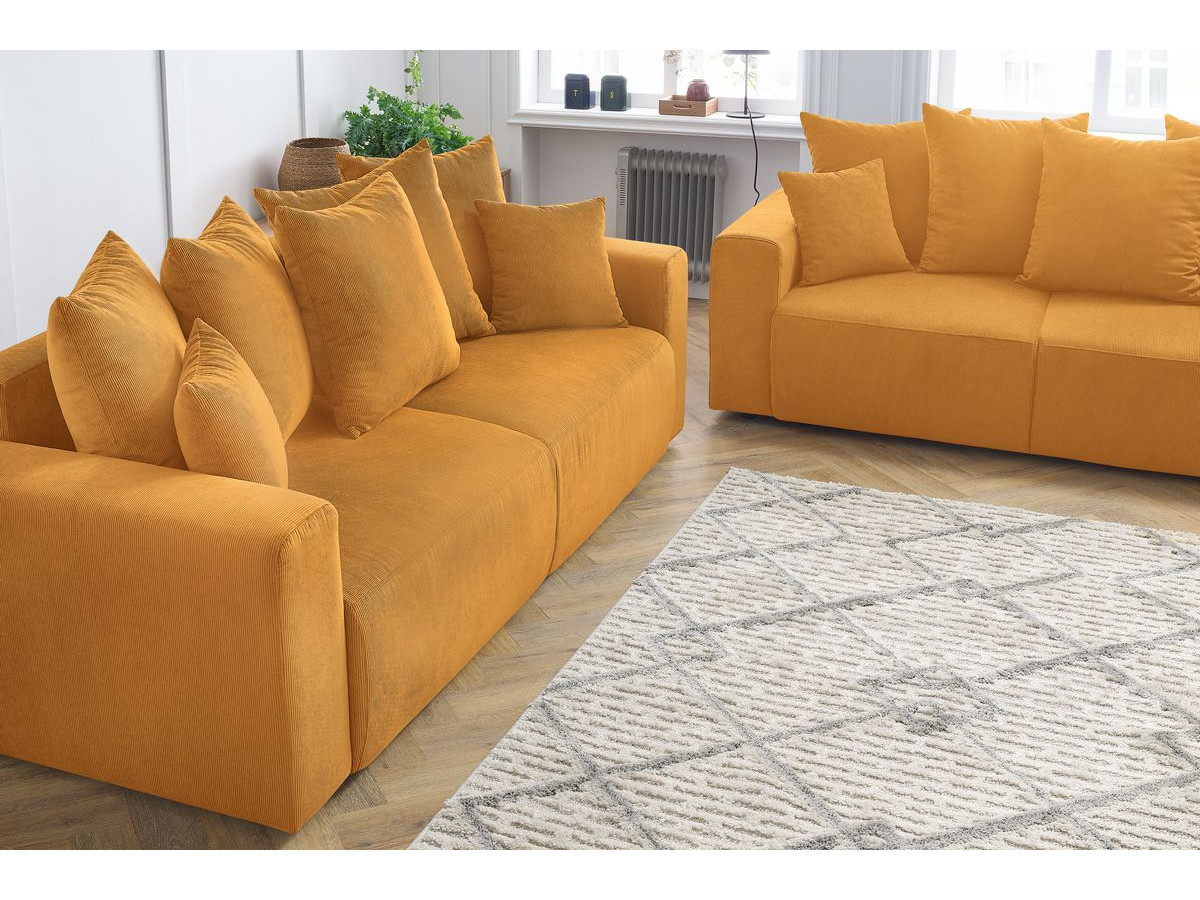 Canapé d'angle fixe EVEREST tissu chiné - Orange - Angle droit - 10 coussins