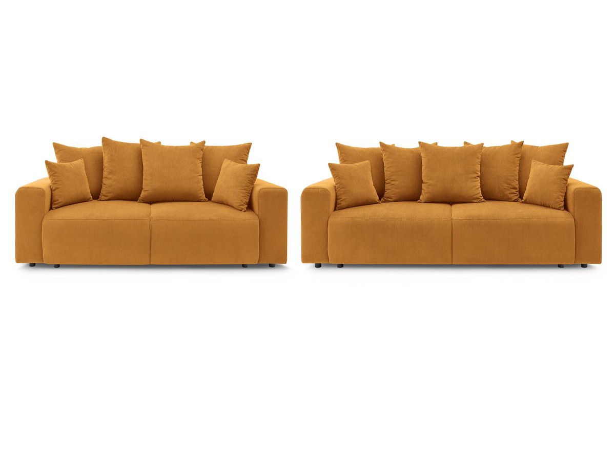 Canapé d'angle fixe EVEREST tissu chiné - Orange - Angle droit - 10 coussins