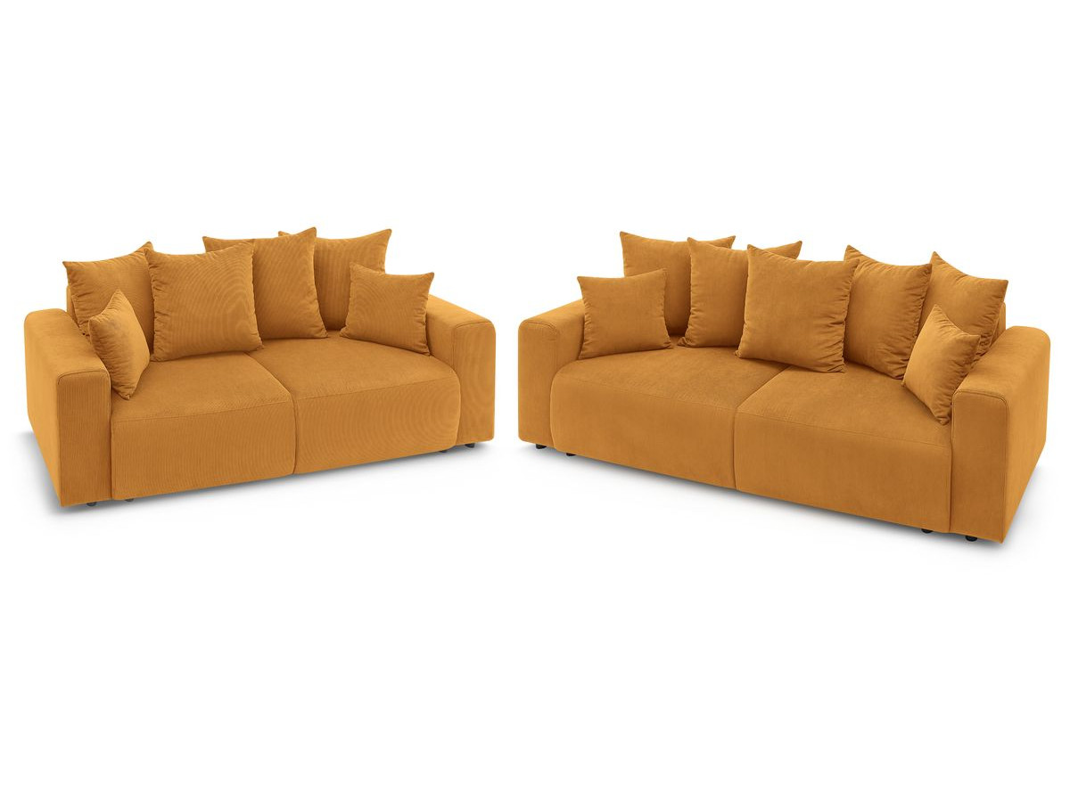 Canapé d'angle fixe EVEREST tissu chiné - Orange - Angle droit - 10 coussins