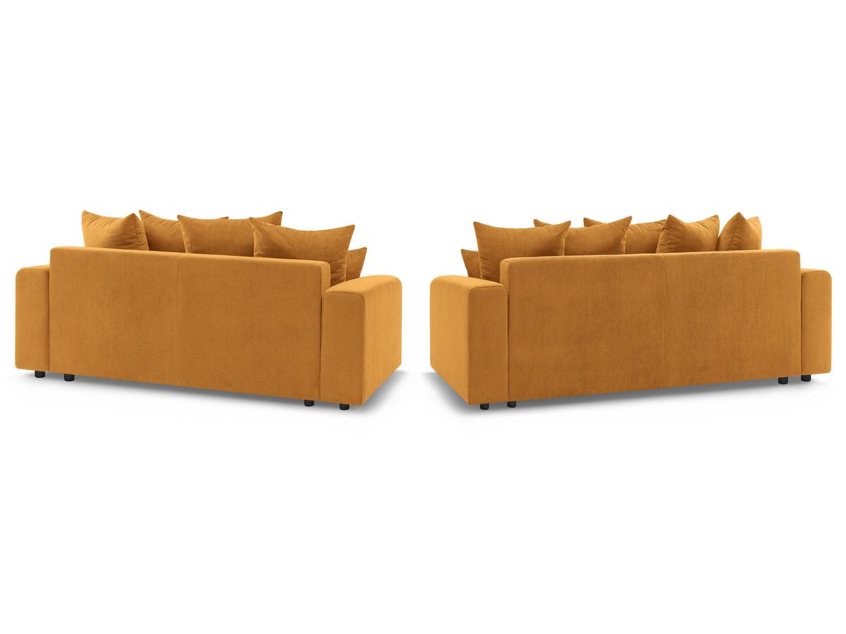 Canapé d'angle fixe EVEREST tissu chiné - Orange - Angle droit - 10 coussins