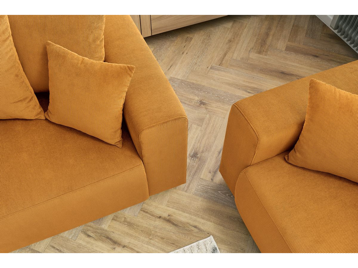 Canapé d'angle fixe EVEREST tissu chiné - Orange - Angle droit - 10 coussins