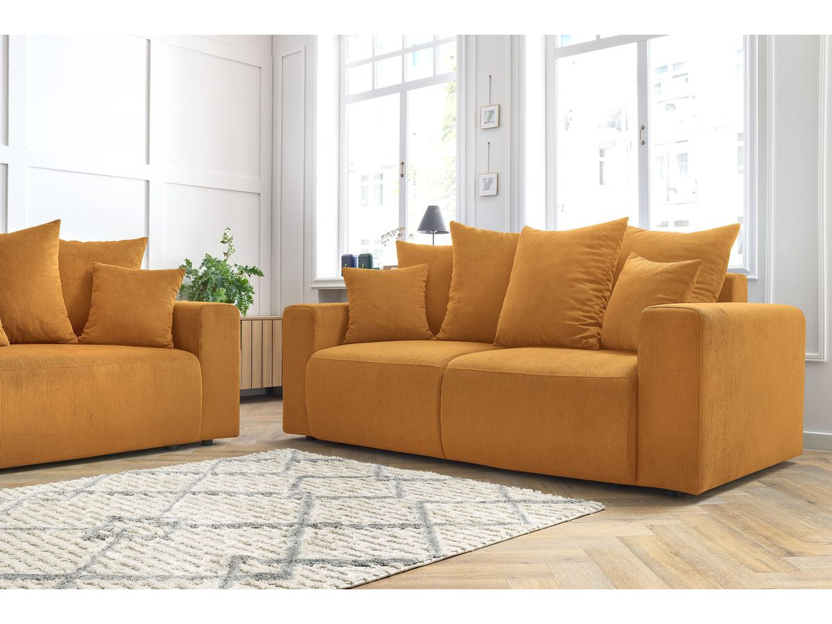 Canapé d'angle fixe EVEREST tissu chiné - Orange - Angle droit - 10 coussins