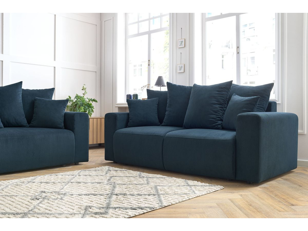 Canapé d'angle fixe EVEREST tissu chiné - Orange - Angle droit - 10 coussins