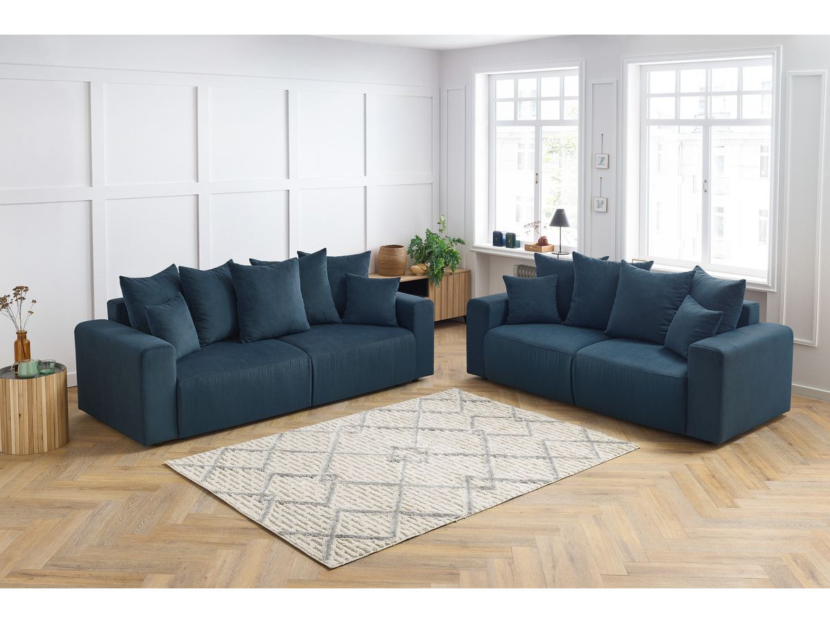 Ensemble canapé droit 3 + 2 places ENVY velours côtelé bleu foncé — vue 5