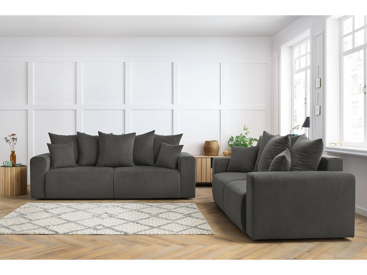 Ensemble canapé droit fixe 3 + 2 places ENVY velours côtelé