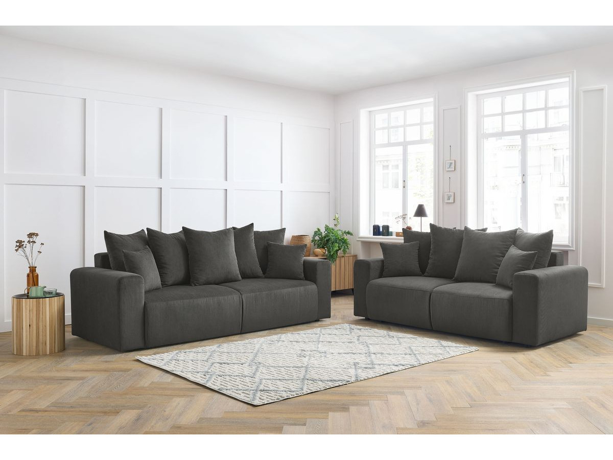 Ensemble canapé droit fixe 3 + 2 places ENVY velours côtelé