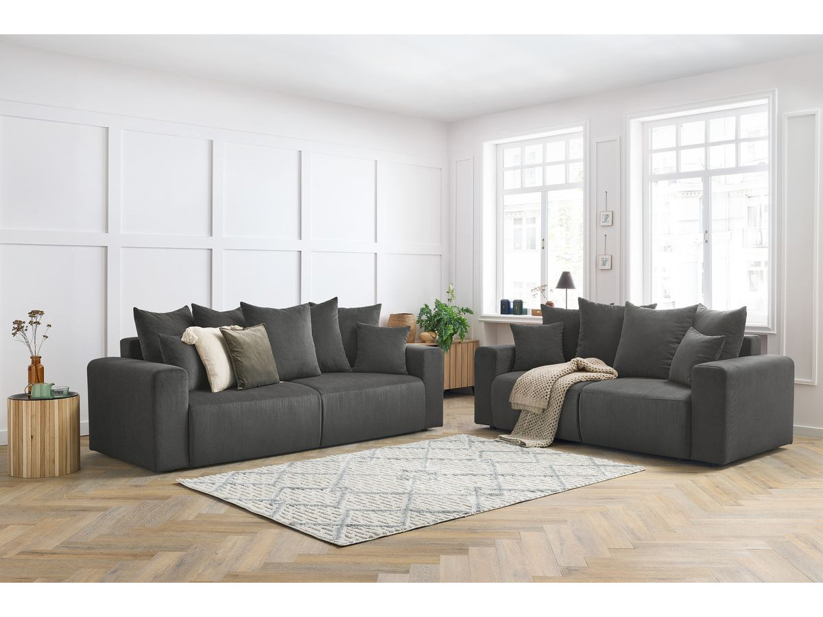 Ensemble canapé droit 3 + 2 places ENVY velours côtelé gris foncé