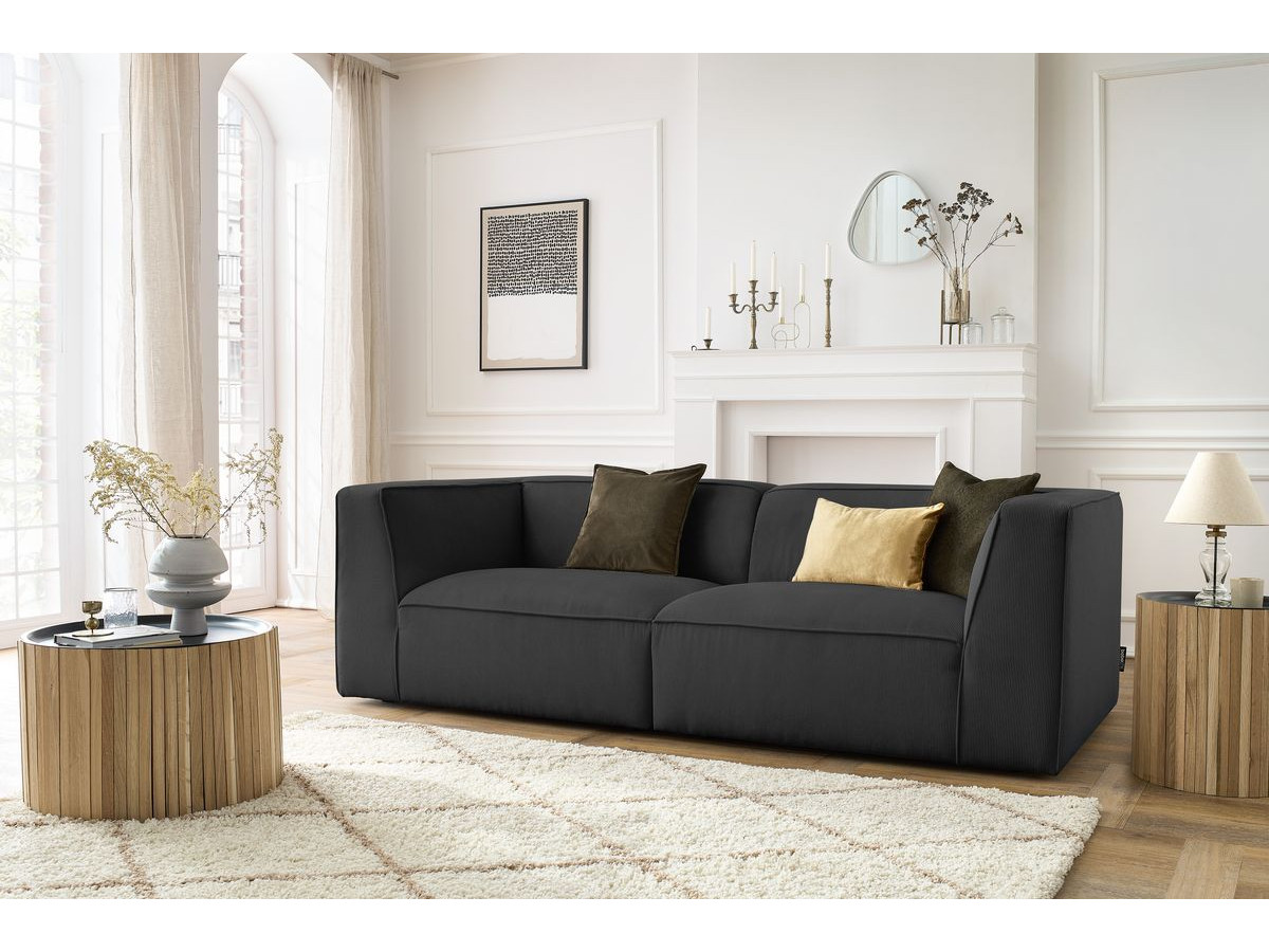 Canapé droit 3 places MOLIERE velours côtelé gris foncé