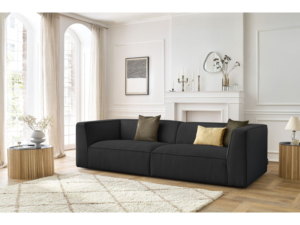 Canapé droit 4 places MOLIERE velours côtelé gris foncé