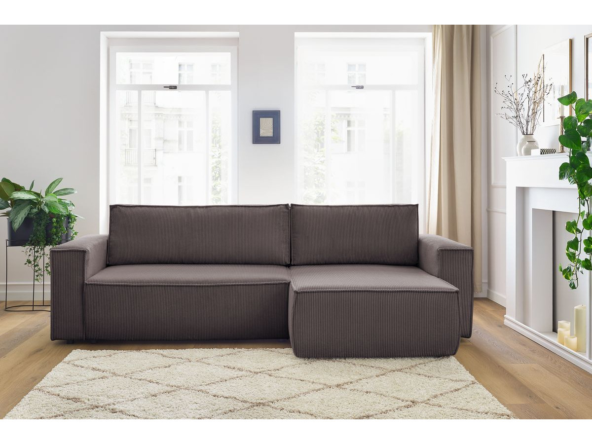 Canapé d'angle réversible convertible coffre NIHAD velours côtelé