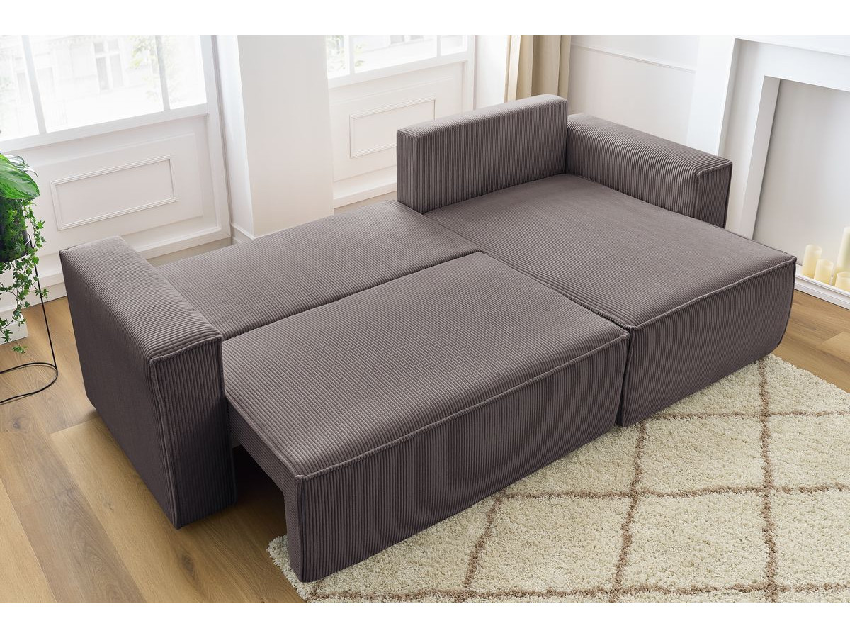 Canapé d'angle réversible convertible coffre NIHAD velours côtelé