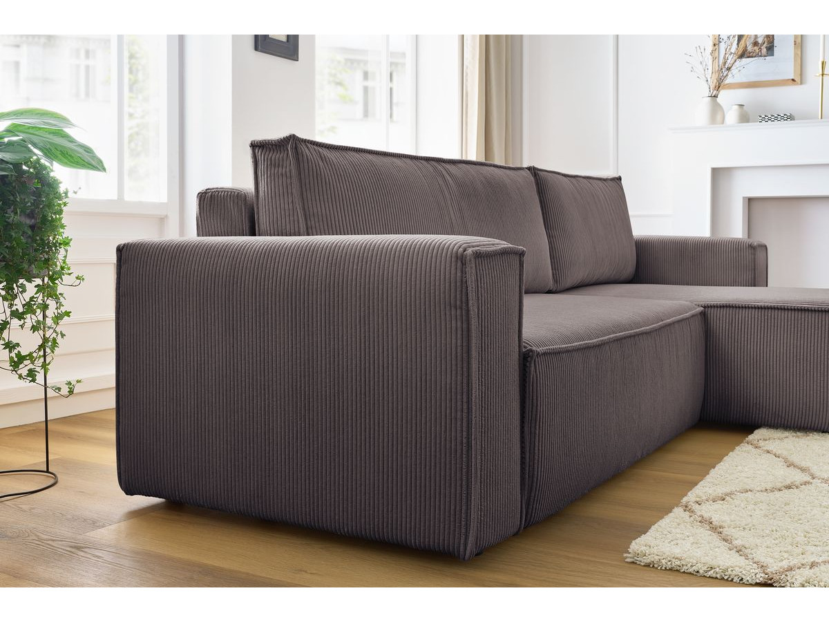 Canapé d'angle réversible convertible coffre NIHAD velours côtelé