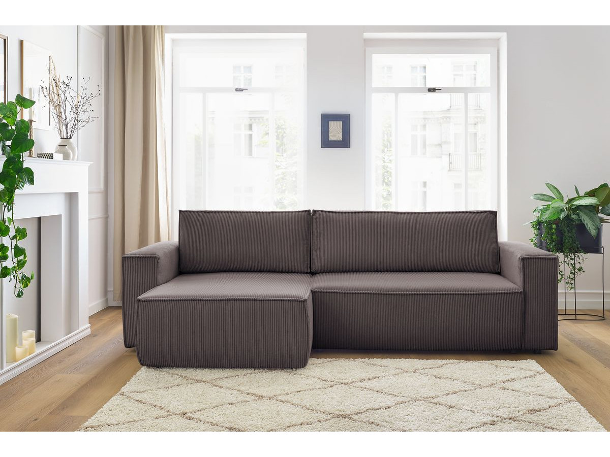 Canapé d'angle réversible convertible coffre NIHAD velours côtelé