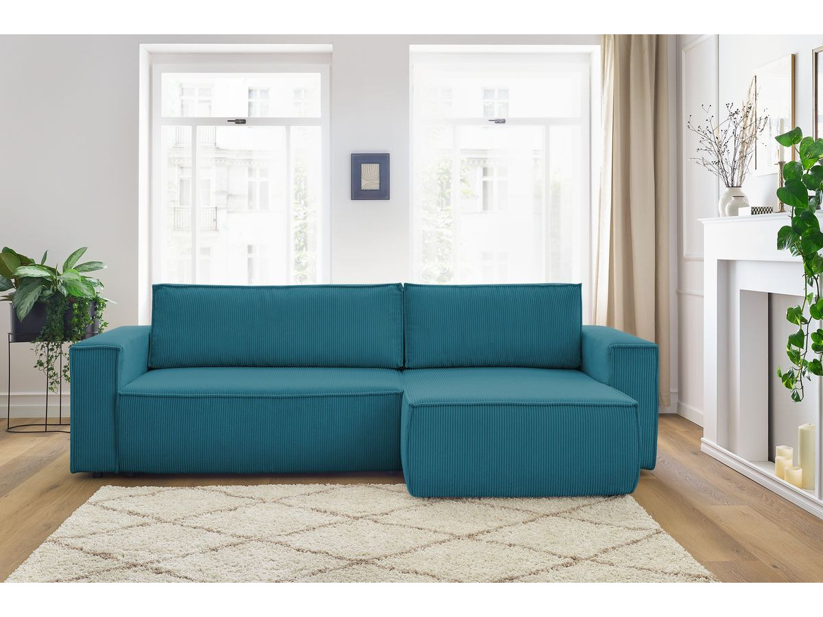 Canapé d'angle réversible convertible coffre NIHAD velours côtelé