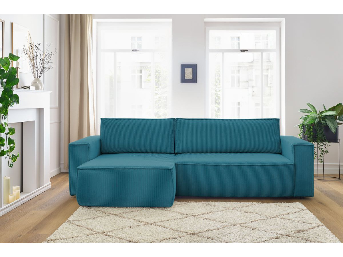 Canapé d'angle réversible convertible coffre NIHAD velours côtelé
