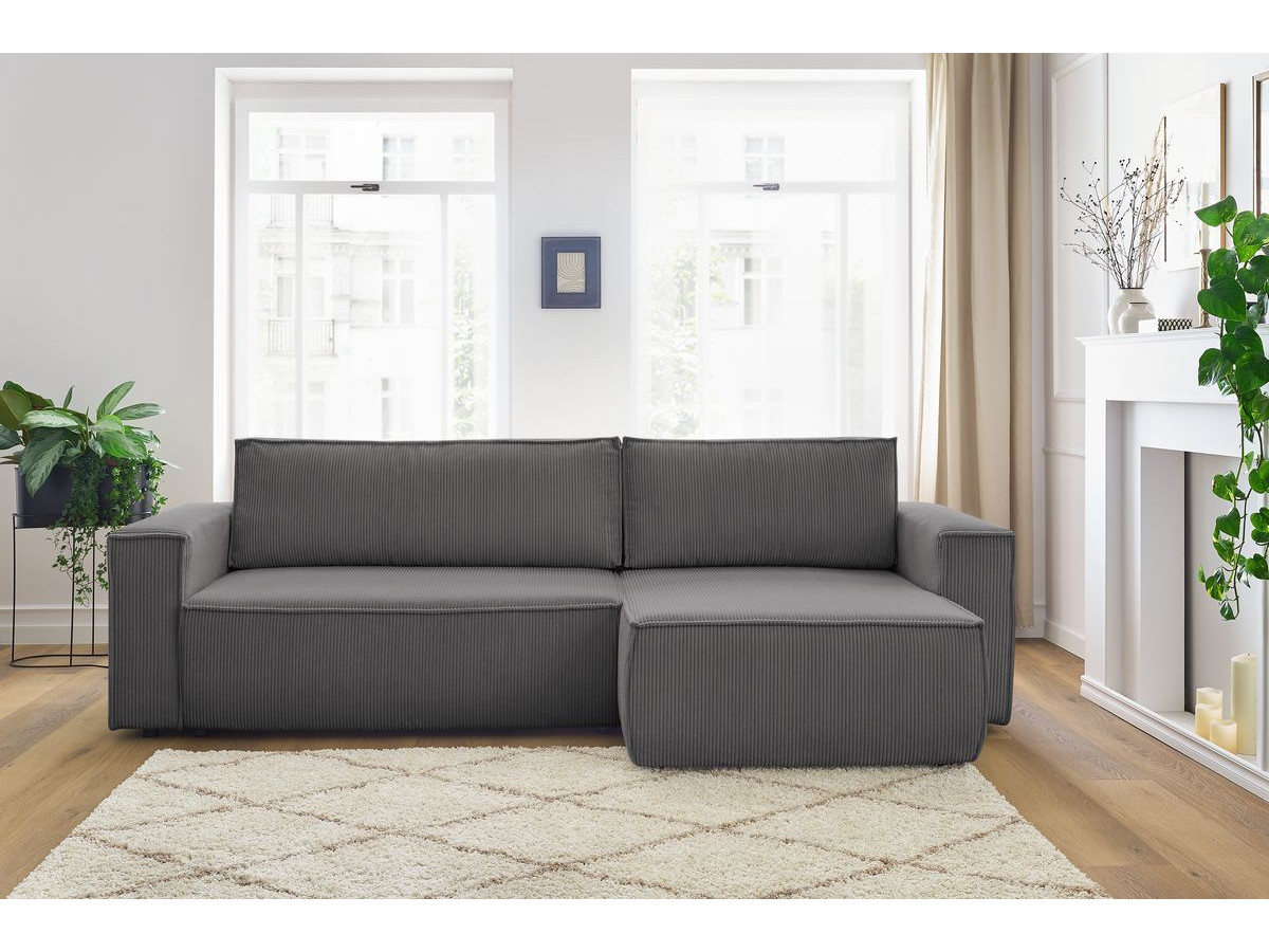 Canapé d'angle réversible convertible coffre NIHAD velours côtelé