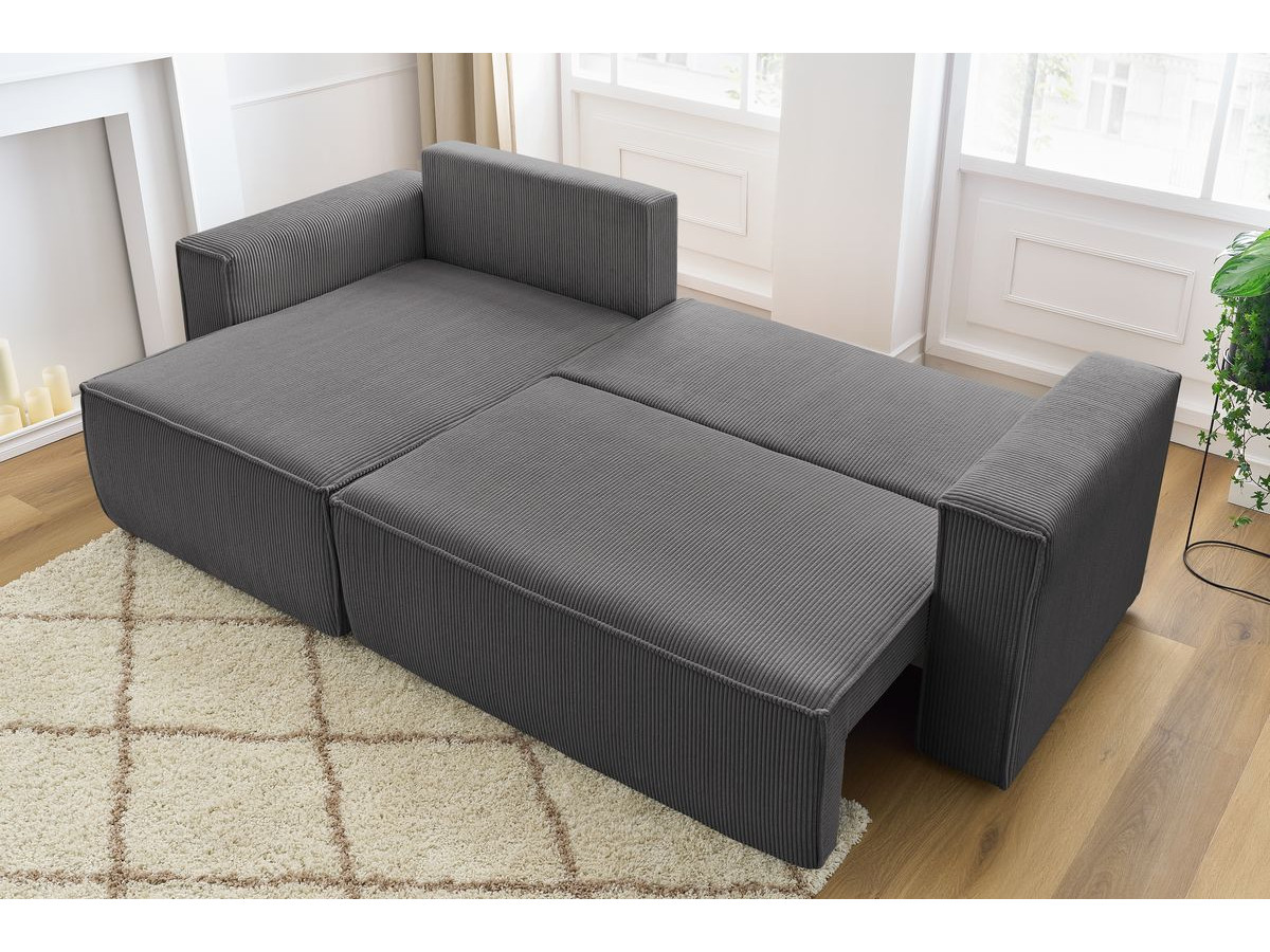 Canapé d'angle réversible convertible coffre NIHAD velours côtelé