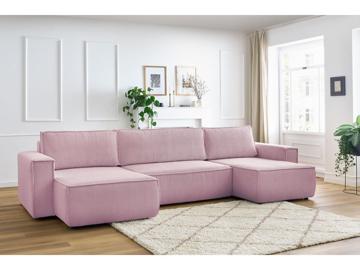 Canapé panoramique convertible coffre NIHAD velours côtelé violet panoramique BOBOCHIC 6 places - Vue supplémentaire 3