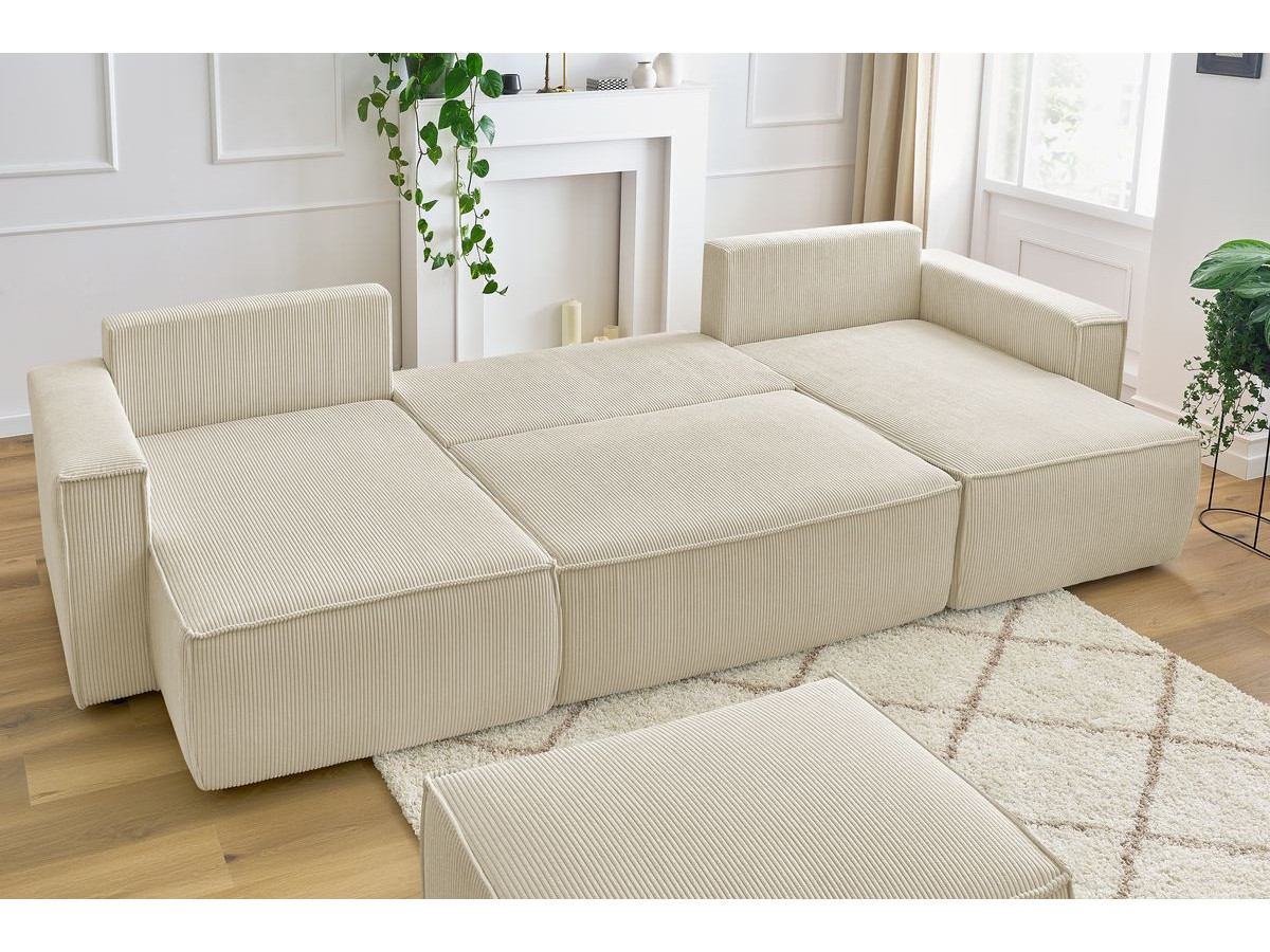 Canapé d'angle fixe EVEREST tissu chiné - Orange - Angle droit - 10 coussins