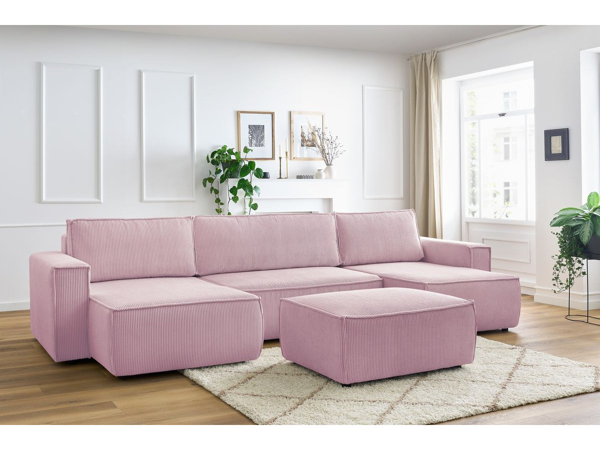 Canapé panoramique convertible coffre NIHAD velours côtelé avec pouf violet panoramique BOBOCHIC 7 places - Vue supplémentaire 3