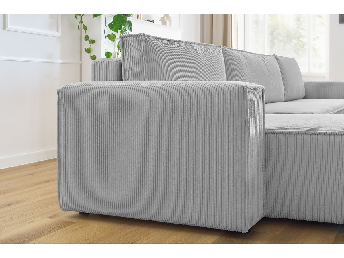 NIHAD corduroy panoramische slaapbank met opbergvak en poef