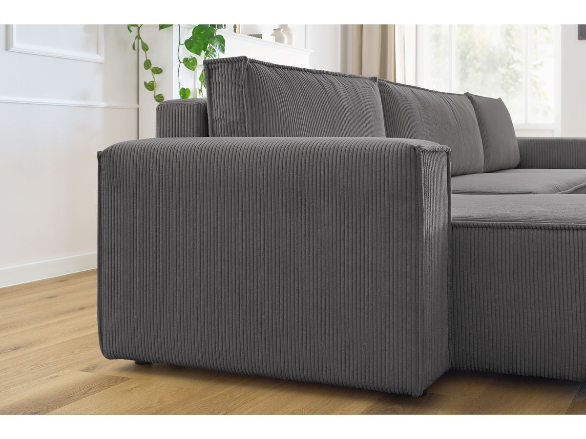 NIHAD corduroy panoramische slaapbank met opbergvak en poef