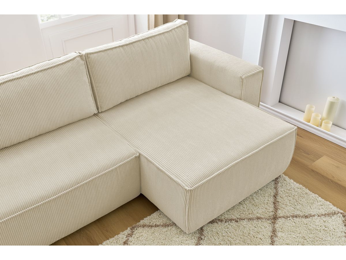 Canapé d'angle réversible convertible coffre NIHAD velours côtelé avec pouf